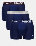 [Nike] Nike Dri-FIT Essential Microfibre 3 pack trunks in navy with contrast waistbands S BV-CLEGE GREY/ BLU