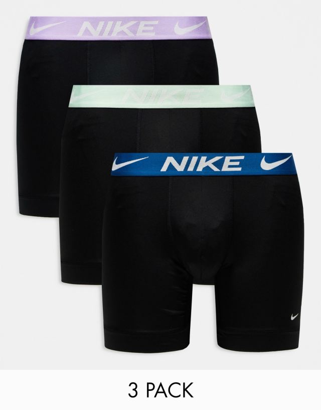 Nike - dri-fit essential microfibre briefs 3 pack in black with contrast waistband