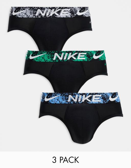 Nike Dri-Fit Essential Microfibre hip briefs 3 pack in black with tie dye  waistbands