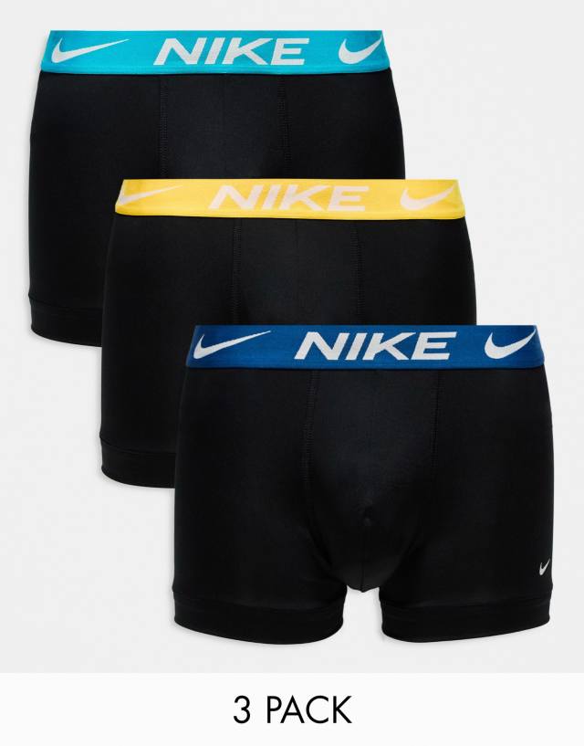 Nike - dri-fit essential microfibre trunks 3 pack in black with contrast waistband