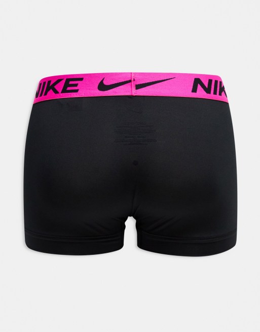 Nike Dri-Fit Essential Microfibre trunks 3 pack in black with orange/volt/pink waistband, 3 of 4