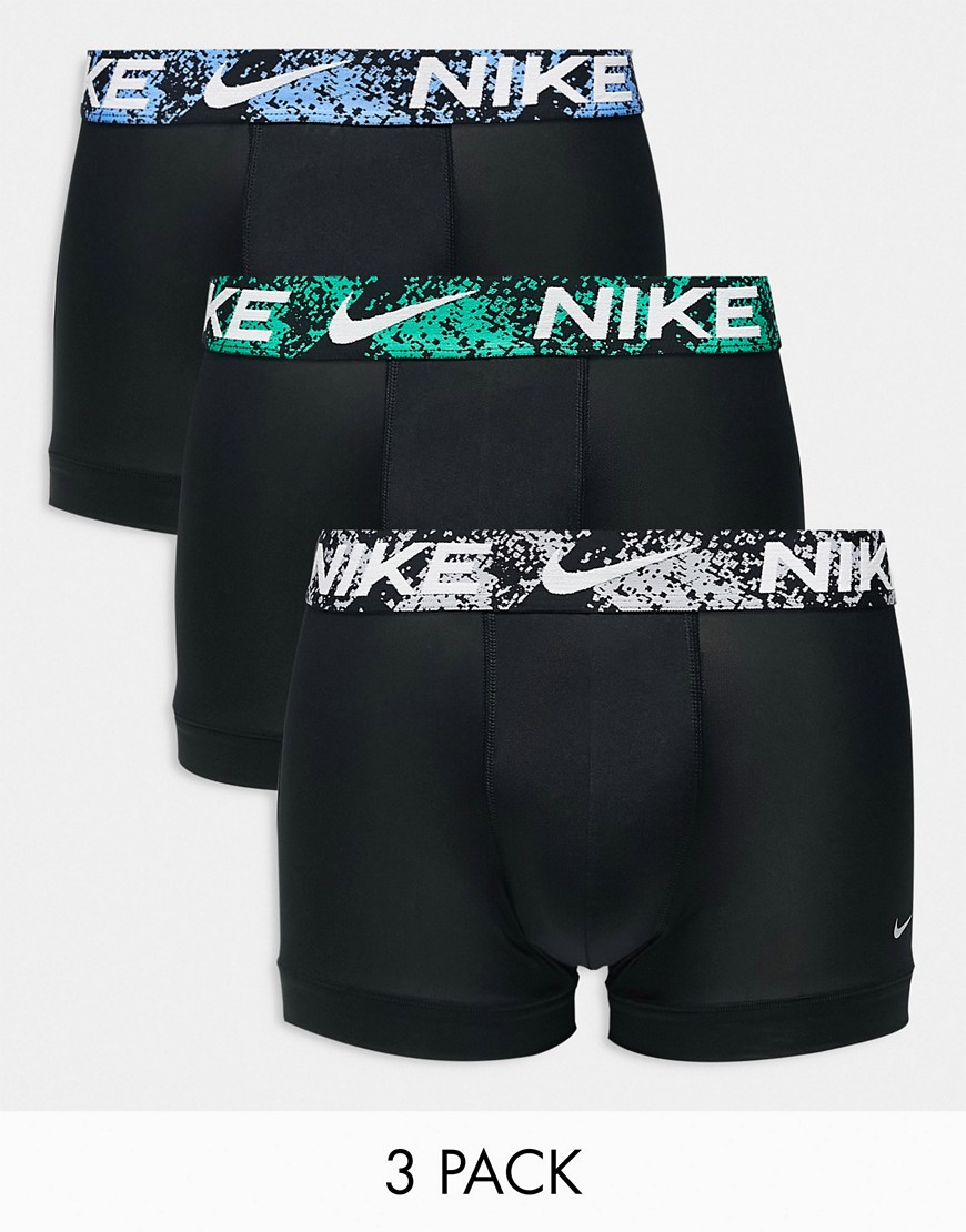 Nike Dri-Fit Essential Microfibre trunks 3 pack in black with tie dye waistbands