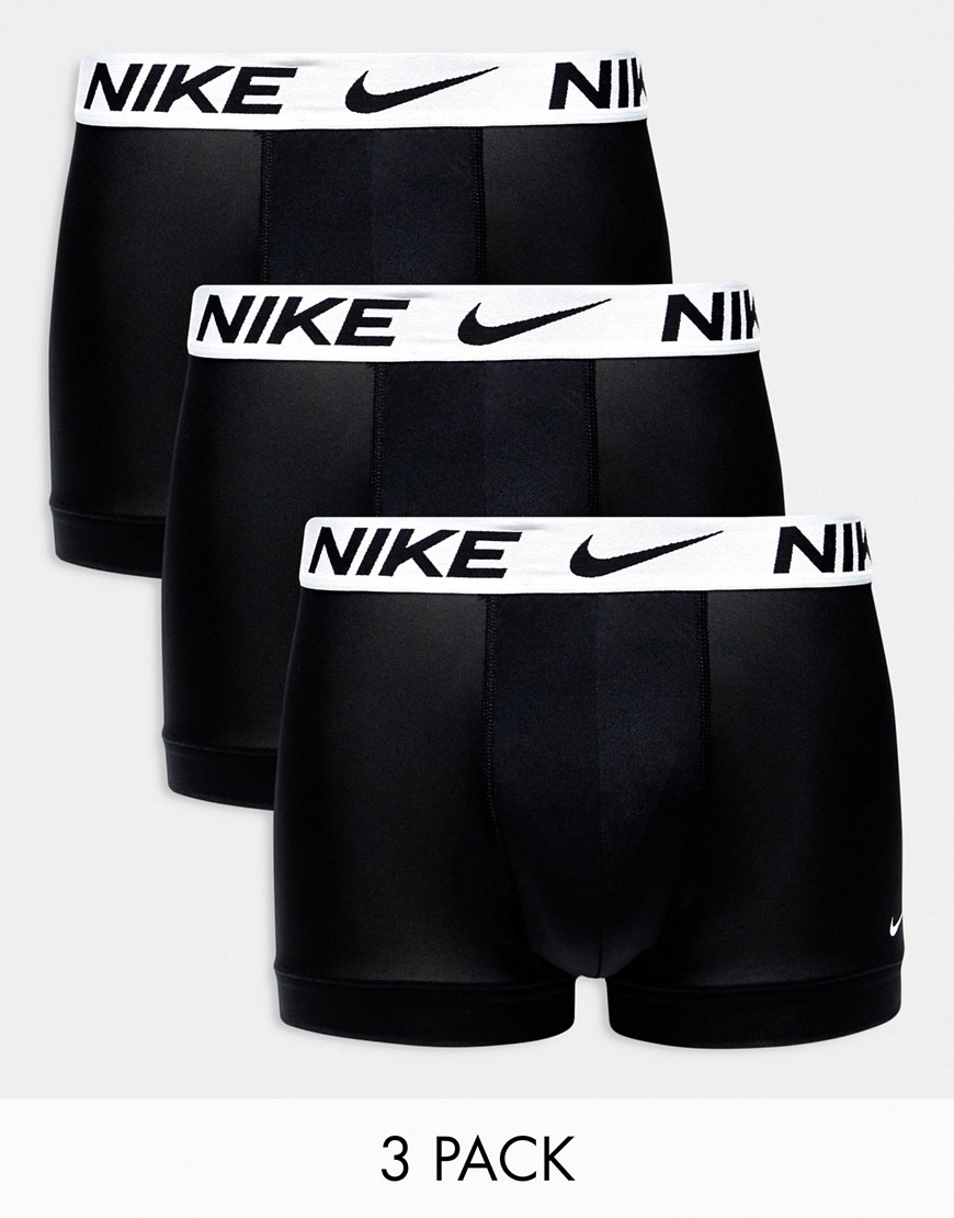 Nike Dri-Fit Essential Microfibre trunks 3 pack in black with white waistband