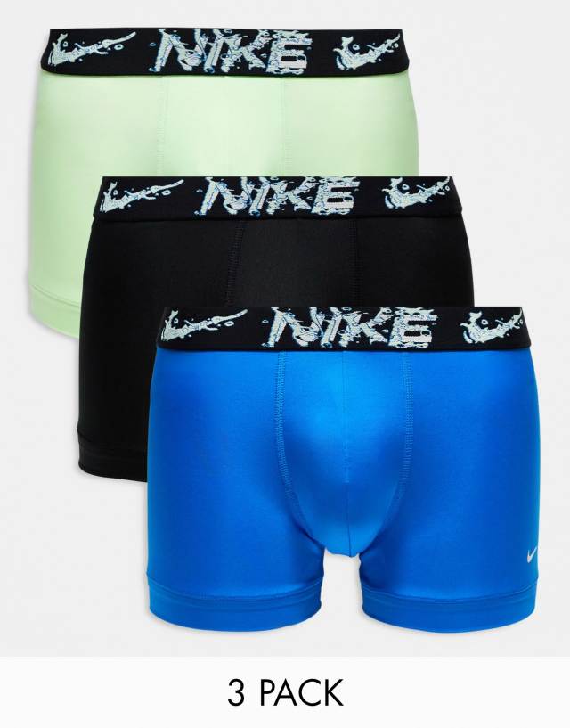 Nike - dri-fit essential microfibre trunks 3 pack in blue, neon and black