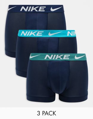 Nike Nike Dri-Fit Essential Microfibre trunks 3 pack in navy with contrast waistband