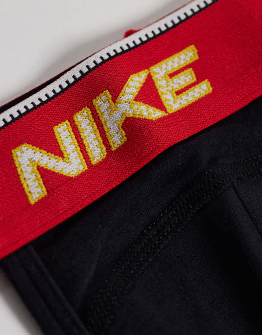 Nike - Dri-FIT Essential - Pack de 3 suspensorios negros con cinturillas negras, blancas y rojas de algodón, 2 de 3