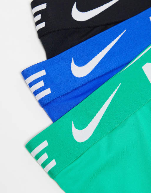 Nike - Dri-FIT - Essential - Set van 3 onderbroeken van microvezel in groen/zwart/blauw, 3 van 4