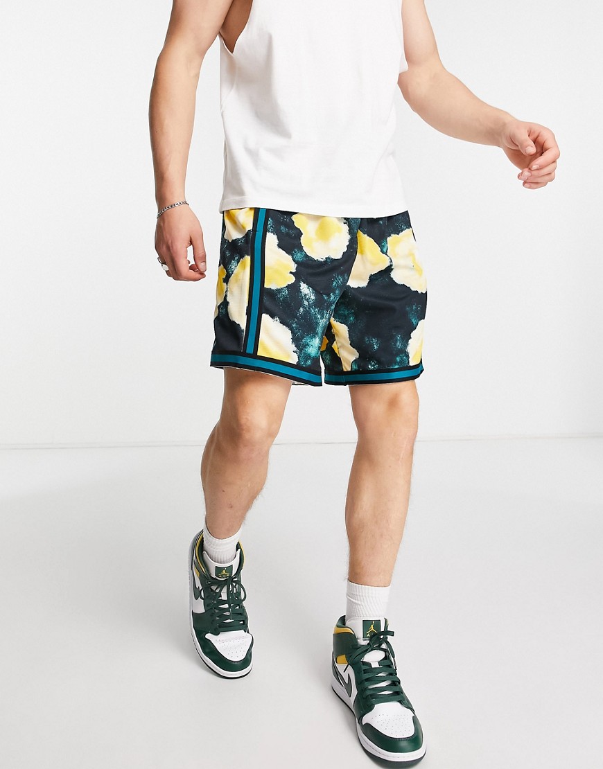 Nike Dri-FIT Floral DNA+ all over burnout print shorts in navy/yellow-Black