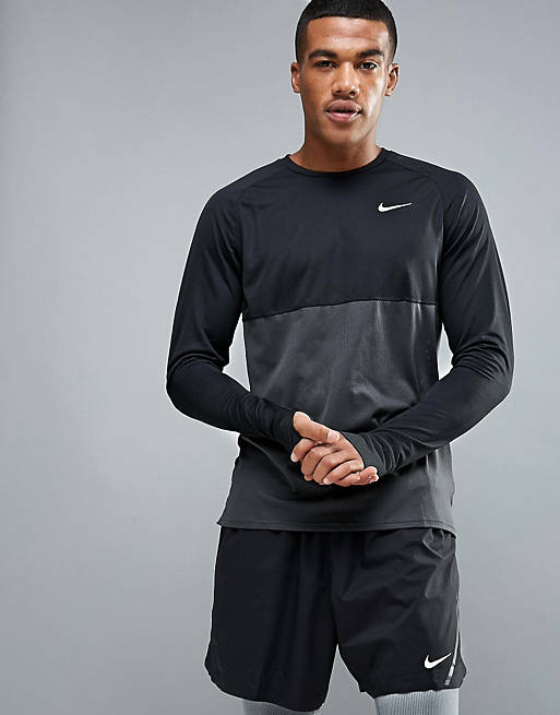 Nike – Dri-FIT – Langärmeliges Laufshirt in Schwarz, 683574-010 | ASOS