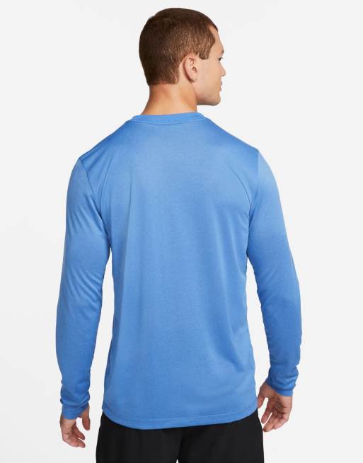 Nike Dri-FIT long sleeve T-shirt in blue ASOS