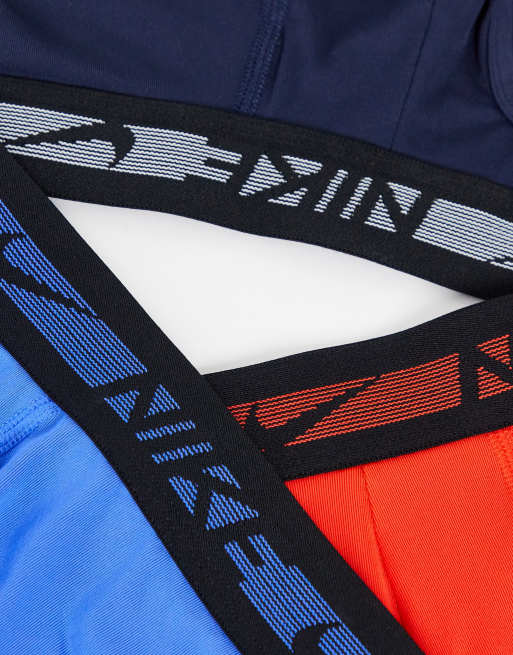 Nike - Dri-FIT - Lot de 3 boxers en microfibre ultra stretch et qualité supérieure - Marine/bleu/rouge, 3 de 4