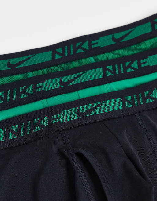 Nike - Dri-FIT - Premium set van 3 boxershorts van ultrastretch microvezel in zwart/groen/print, 3 van 4