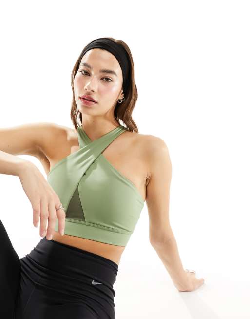 Nike Dri-FIT Road To Wellness Swoosh wrap sports bra in green