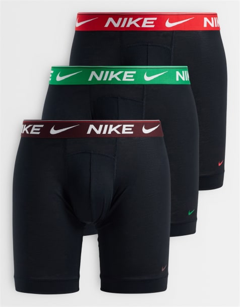 Nike Dri-FIT Ultra Comfort 3 pack long boxer briefs with green/brown/red waistbands in black - view 1