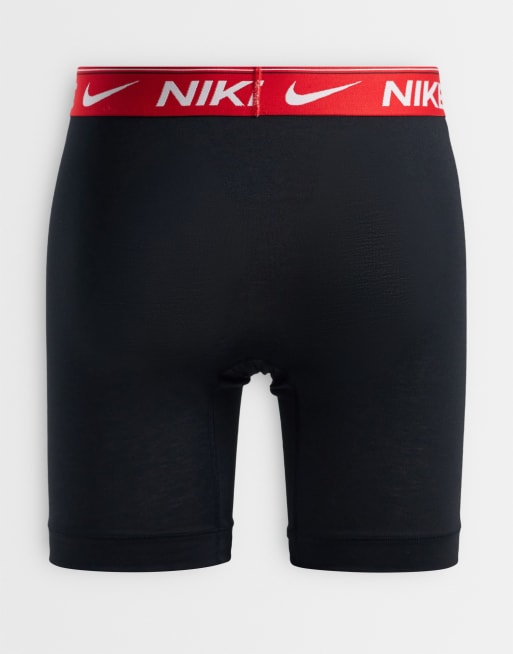 Nike Dri-FIT Ultra Comfort 3 pack long boxer briefs with green/brown/red waistbands in black, 3 of 3