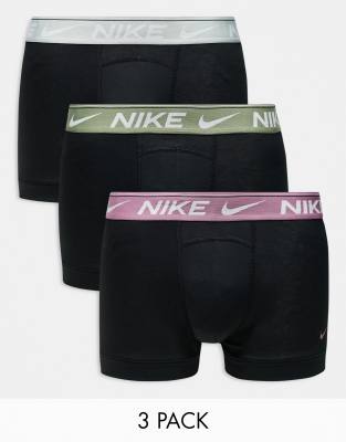 Nike Nike Dri-Fit ultra comfort 3 pack trunk with coloured waistband in green/black/plum