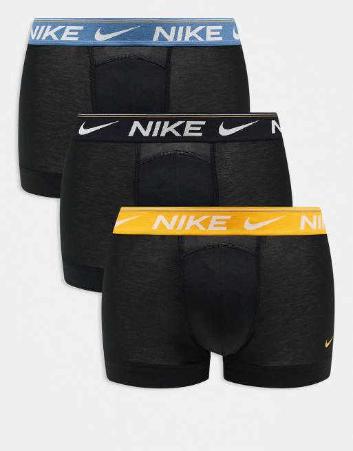 Nike - Dri-FIT Ultra Comfort - Confezione da 3 boxer aderenti con fascia in vita colorata oro/nera/blu