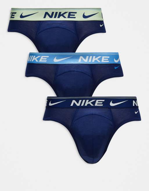 Nike - Dri-FIT Ultra Comfort - Confezione da 3 slip a vita bassa color blu navy con fascia in vita a contrasto