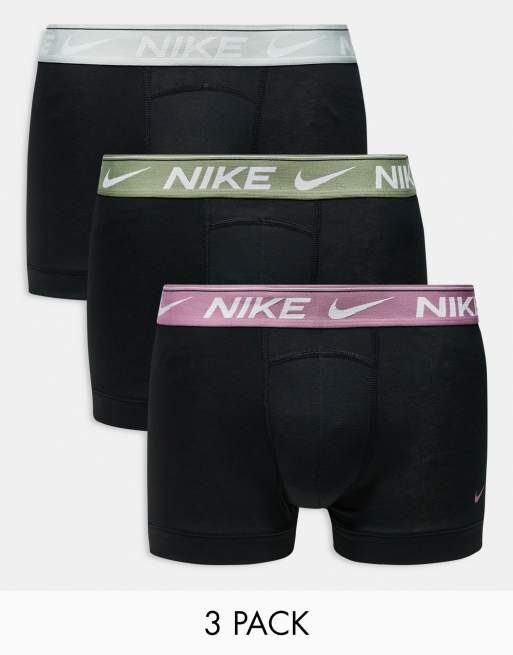 Nike - Dri-FIT - Ultra Comfort - Set van 3 boxershorts met gekleurde tailleband in groen/zwart/pruimenpaars