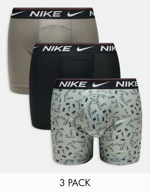 Nike – Dri-Fit Ultra Comfort – Zestaw 3 par bokserek w kolorze czarnym, szarym i zielonym ze wzorem