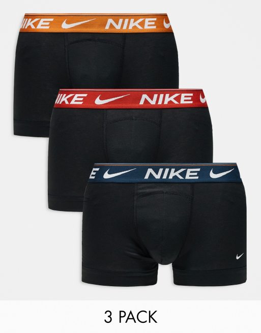 Nike – Dri-FIT Ultra Comfort – Zestaw 3 par bokserek z kontrastową talią w kolorach czerwonym, pomarańczowym i granatowym