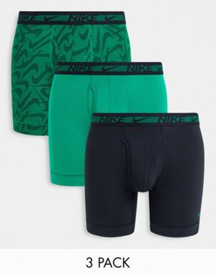 Nike Dri-Fit Ultrastretch Microfiber premium 3 pack boxer briefs in black/green/print