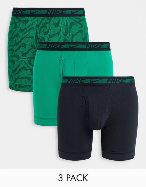 Nike Dri-Fit Ultrastretch Microfiber premium 3 pack boxer briefs in black/ green/print