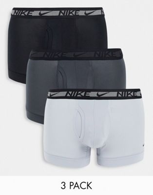 Nike Dri-Fit Ultrastretch Microfiber premium 3 pack trunks in grey/grey/black - ASOS Price Checker