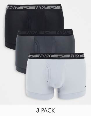 Nike Dri-Fit Ultrastretch Microfiber premium 3 pack trunks in grey/grey/black - ASOS Price Checker