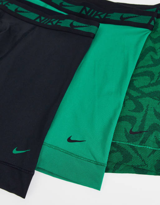 Nike - Dri-FIT Ultrastretch Microfiber premium - Pakke med 3 par boksershorts i sort/grøn/print - Kun hos ASOS, 4 af 4