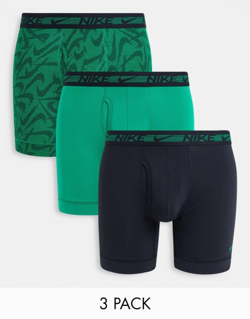 Nike – Dri-FIT – Zestaw 3 par bokserek z elastycznej mikrofibry w kolorach czarnym, zielonym i we wzory