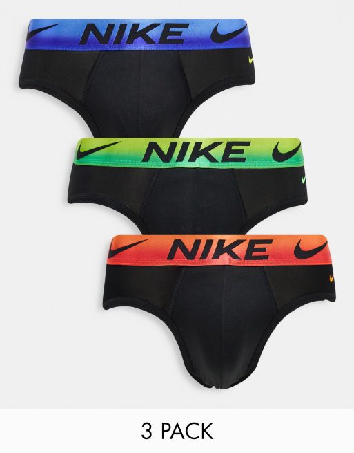 Nike – Dri-FIT – Zestaw 3 par czarnych slipów z mikrofibry z gradientowym pasem