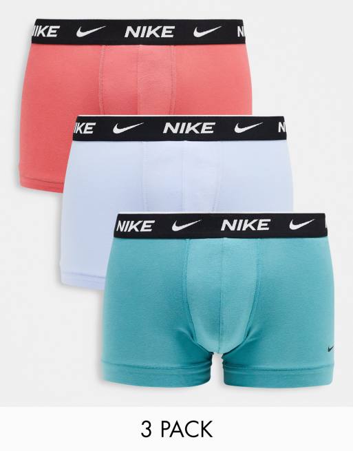 Nike – Dri-FIT – Zestaw 3 par elastycznych bawełnianych bokserek w kolorach różowym, niebieskim i zielonym