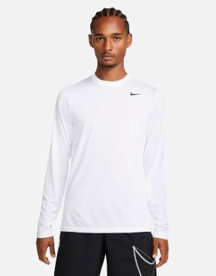 Nike Dri-Fitlong sleeve T-shirt in white | ASOS