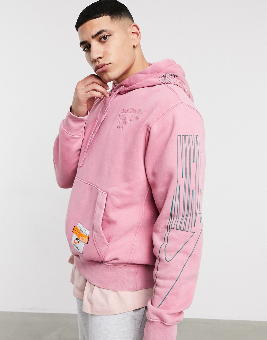 Nike Drip wash hoodie with print in washed pink-Purple