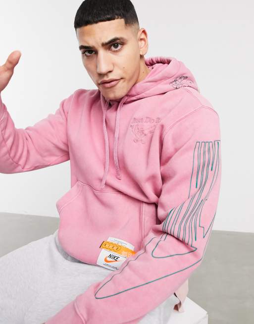 Nike Drip wash hoodie with print in washed pink