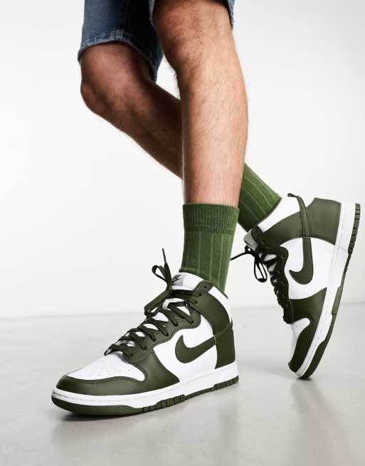 Nike – Dunk Hi – Khakifärgade och vita sneakers med halvhöga skaft, 4 av 4