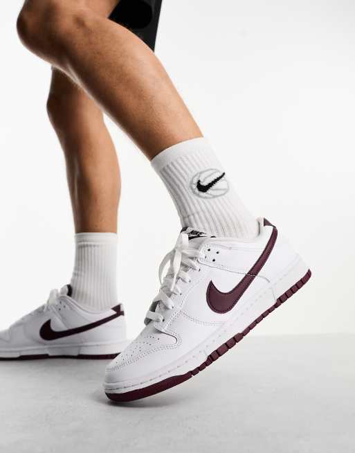 Nike Dunk Hi Low trainers in white and maroon | ASOS