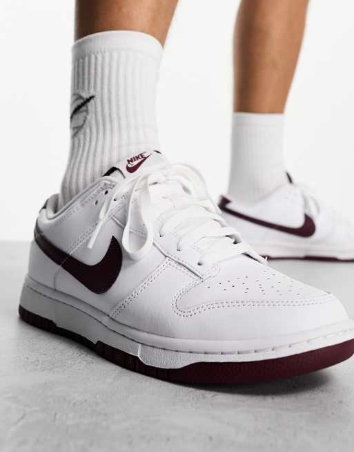 Nike Dunk Hi Low trainers in white and maroon