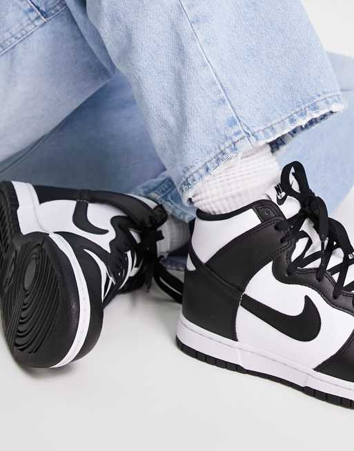 Nike Dunk Hi Retro trainer in white and black