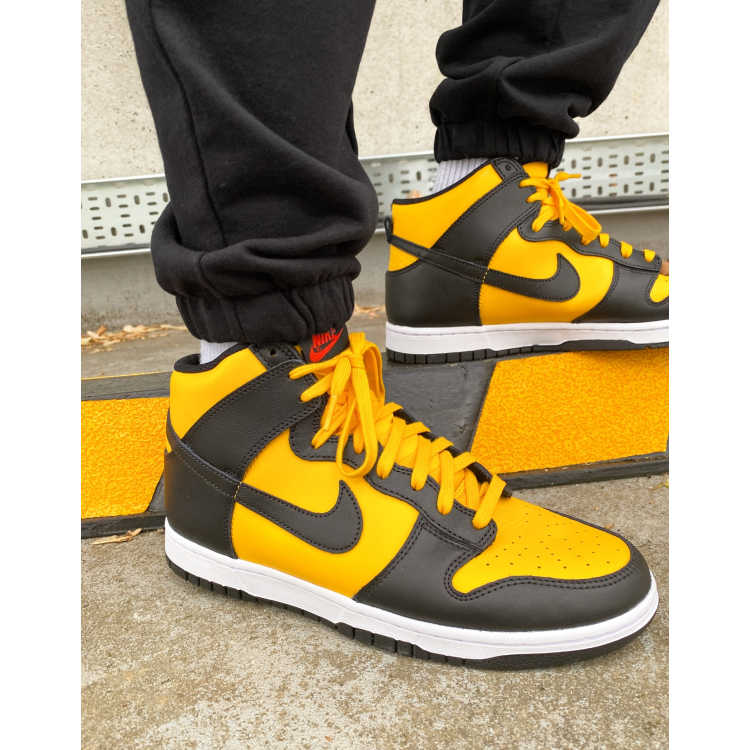 Nike dunk hi retro trainers in black and university gold