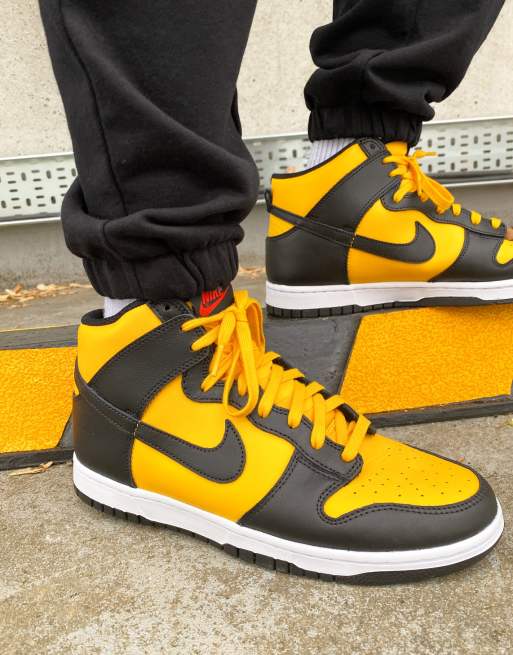 Nike dunk hi retro trainers in black and university gold | ASOS