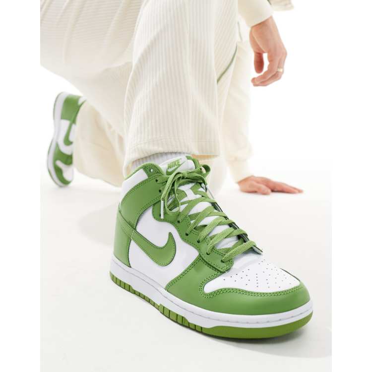 Nike Dunk Hi Retro trainers in white and green ASOS