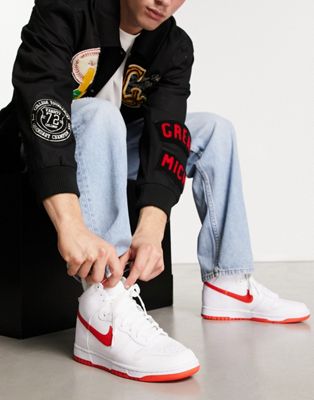 Nike Dunk Hi retro trainers in white and red ASOS