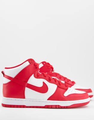 NIKE DUNK HI TOP RETRO SNEAKERS IN WHITE AND RED