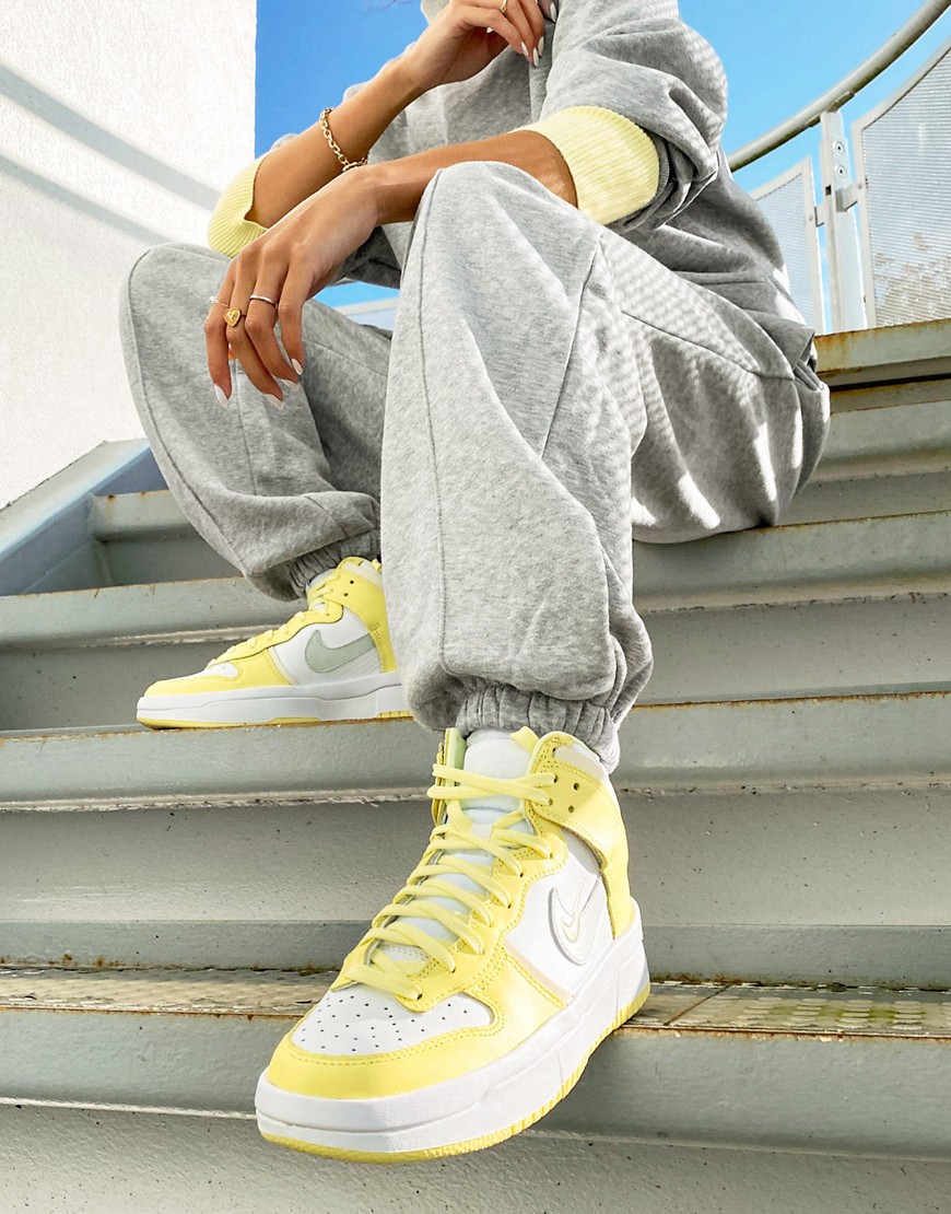 Nike Dunk Hi Up trainers in white and yellow
