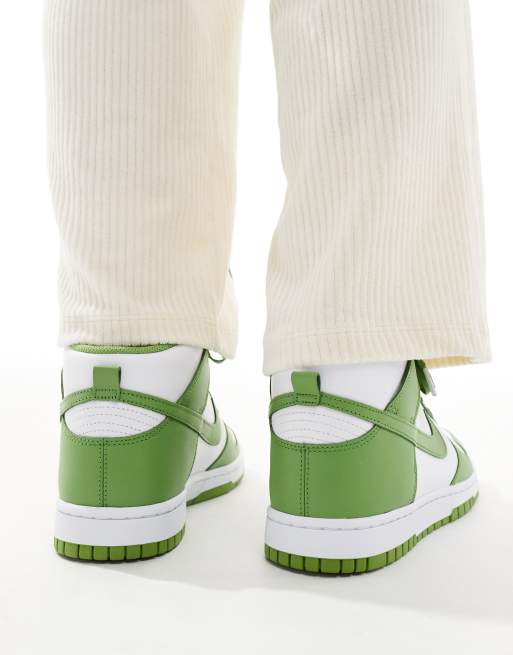 Nike Dunk Hi Retro trainers in white and green 