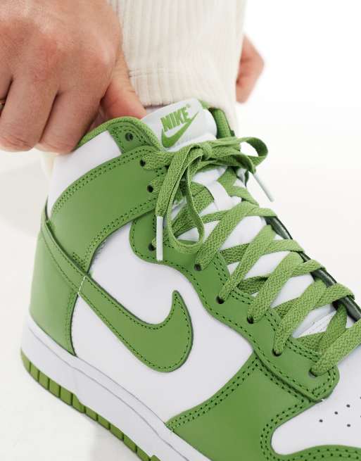 Nike Dunk Hi Retro trainers in white and green 
