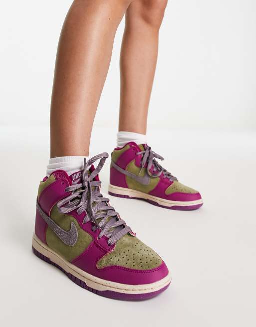 Nike Dunk High Hoge sneakers in paars en pelgrim kaki ASOS