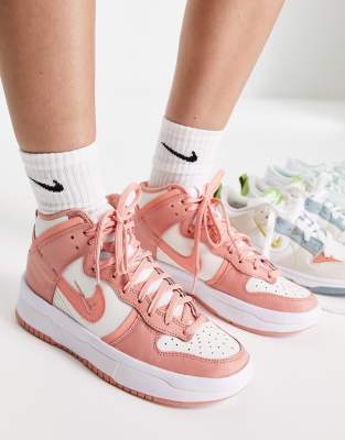 Nike Dunk High Rebel trainers in off white and crimson bliss pink